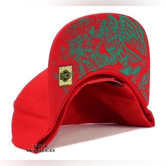 Mexican Hat Mexico Metallic Brass Eagle Logo Snapback Flat Bill Baseball Cap - Picture 7 of 7